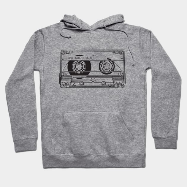 Cassette Tape (Black Lines) Analog / Music Hoodie by Analog Digital Visuals